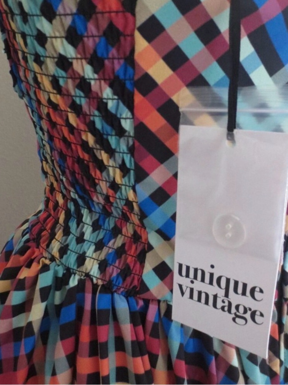 Unique Vintage NWT Madras Rainbow Print Sun Dress Retro 1940s 1950s Style sz Lg - Picture 9 of 11
